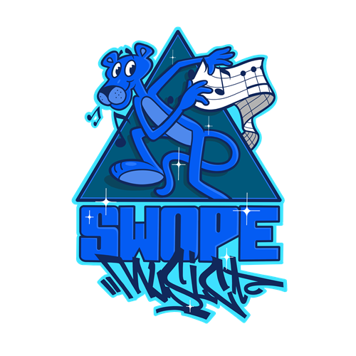 Blue Pink Panther dances to music with graffiti style lettering